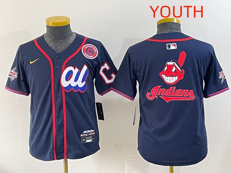 Youth 2025 Cleveland Indians Blank Drak Blue All star Blank Blue Nike MLB Jersey style 3